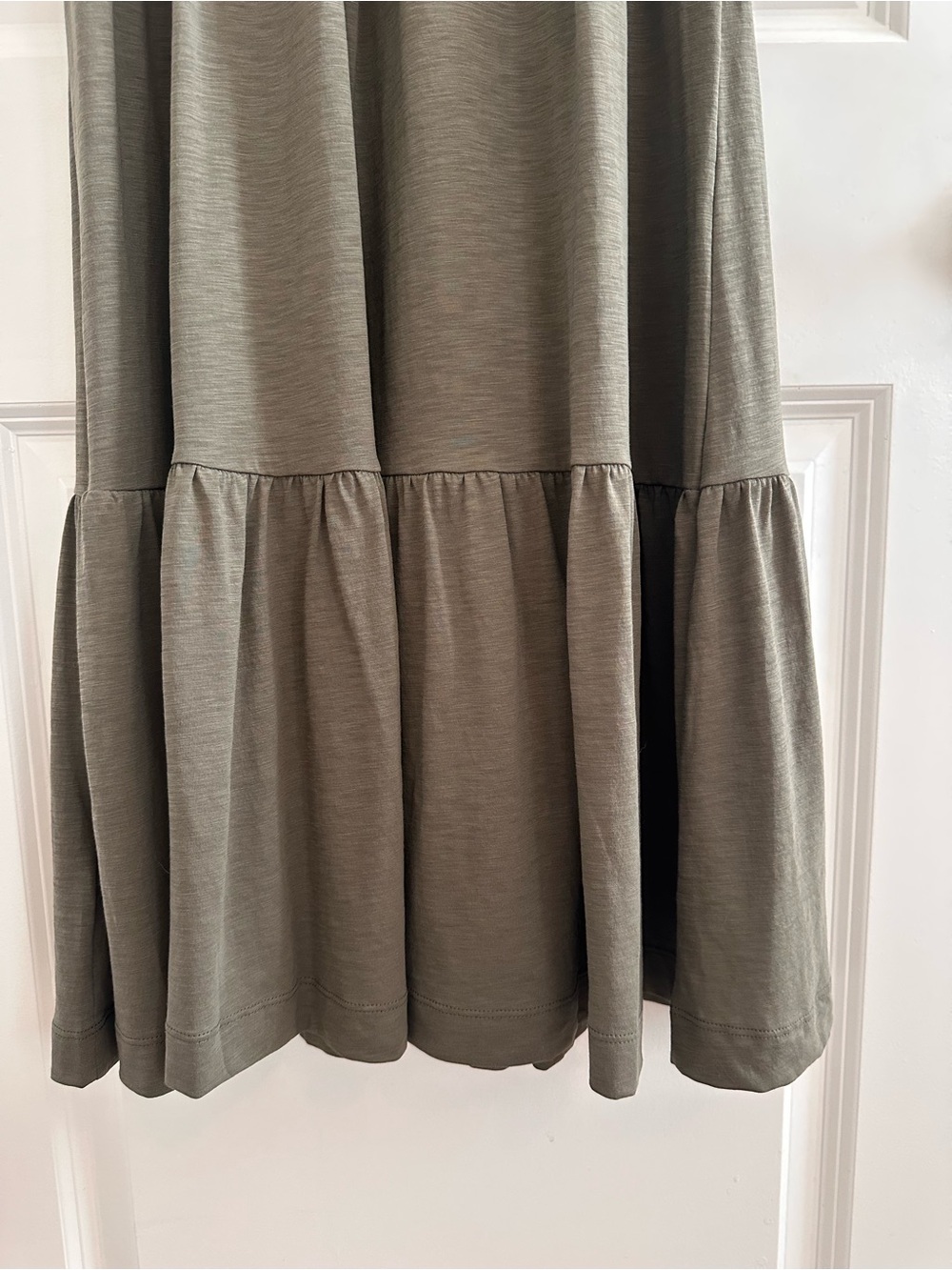 Nation Los Angeles Evonne Cotton Midi Dress Smocked Tiered Olive Green - Picture 7 of 10